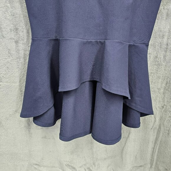 Lulus How Much I Care Off Shoulder Midi Dress L Navy Blue Trumpet Hi Low Hem New - Picture 7 of 14